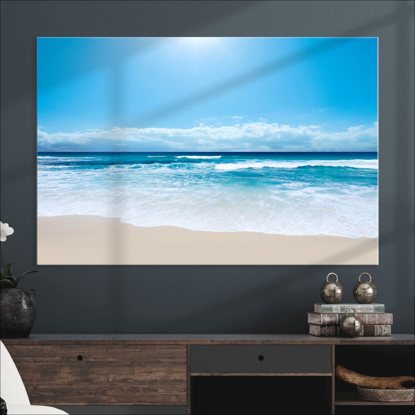 45929-MGV-CV-36X24-Wall Art Canvas Print Shiny Blue Sea and Beach