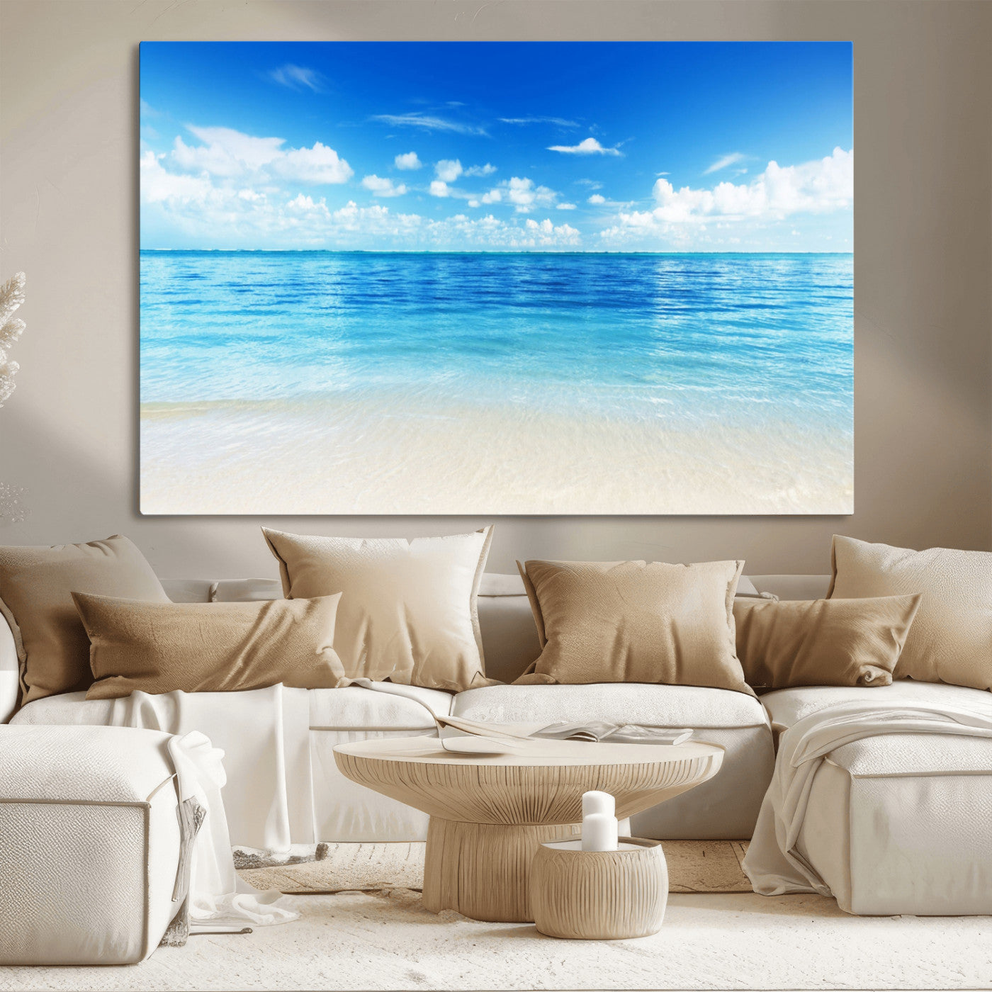 MGV-CV-36X24 - Beach Scene Canvas Wall Art Print – Tranquil Ocean Horizon and White Sand Beach Wall Decor for Home