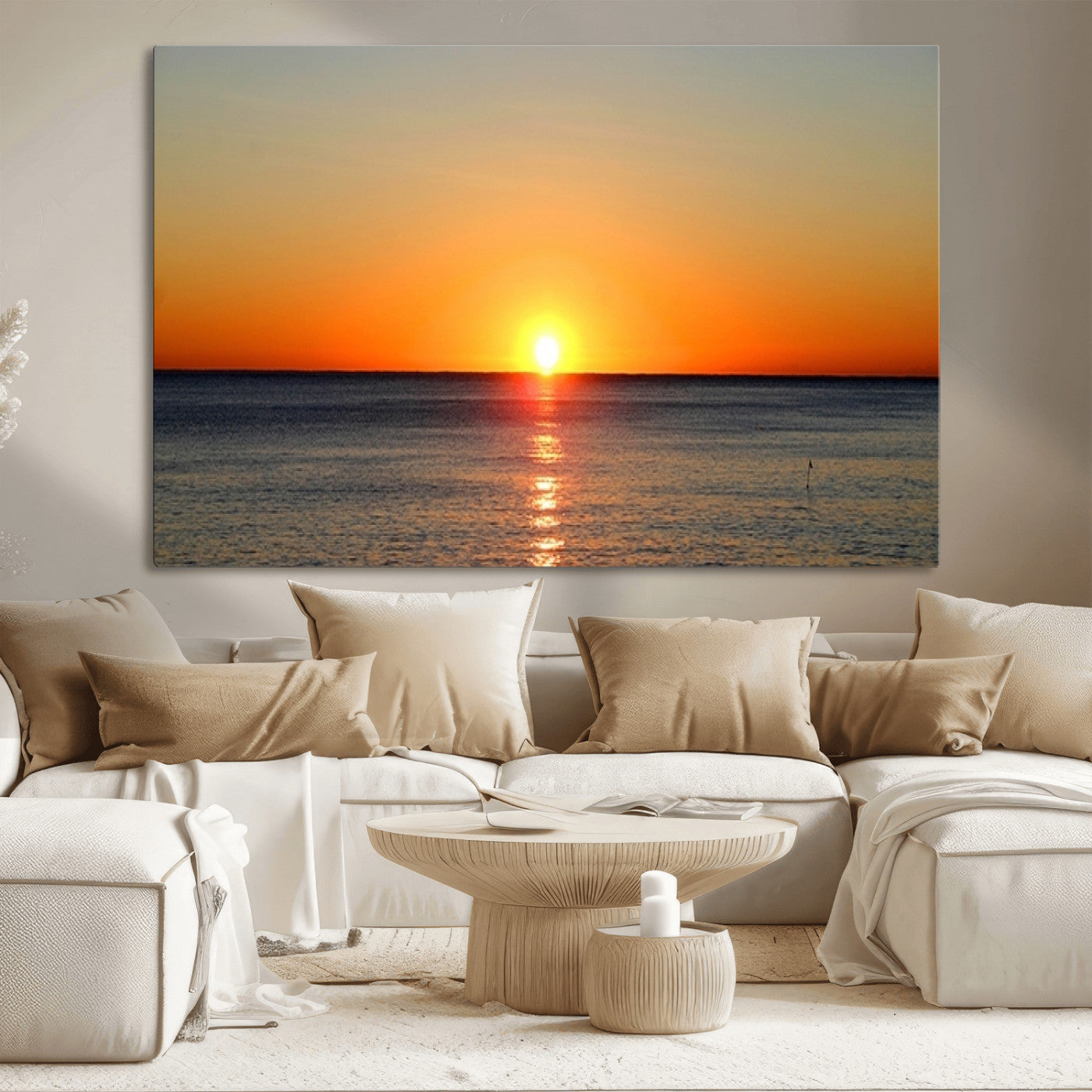 54676-MGV-CV-36X24-Golden Horizon Sunset Over Ocean Wall Art Canvas Print – Tropical Beach Canvas Wall Art – Giclee