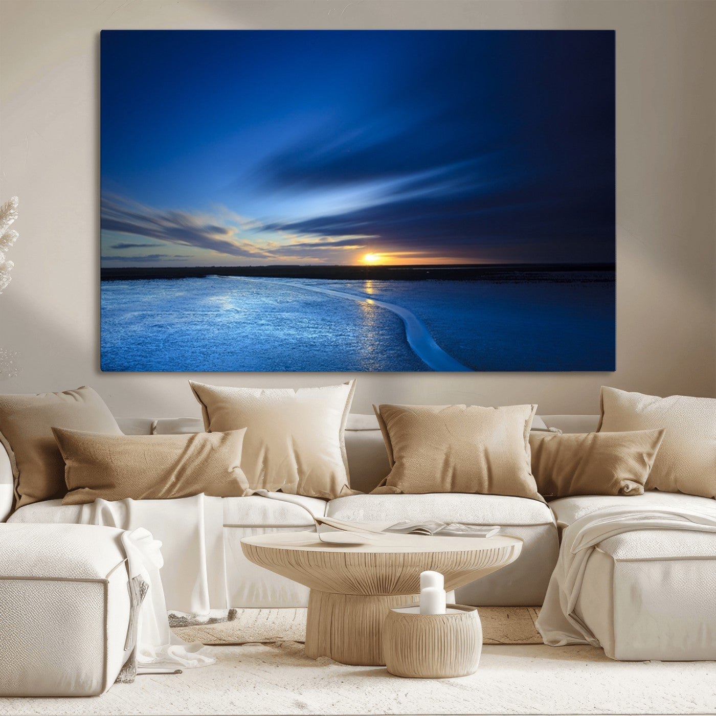 MGV-CV-36X24 - Blue Sunset Ocean Canvas Wall Art Print – Serene Coastal Horizon Wall Decor for Home or Office –