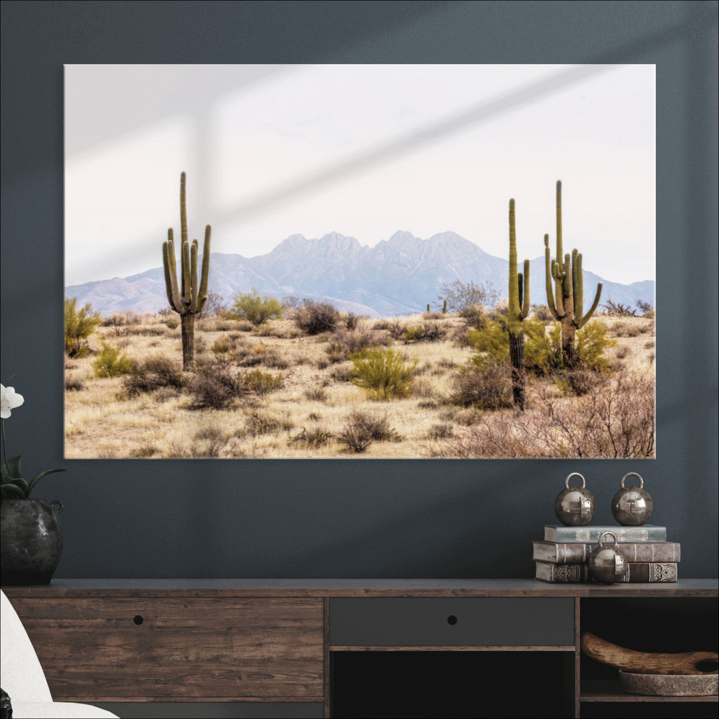 97436-MGV-CV-36X24-Arizona Desert Wall Art Print | Arizona Desert Canvas Print with Saguaro Cacti | Southwestern Landscape Wall Art | Framed Farmhouse Decor