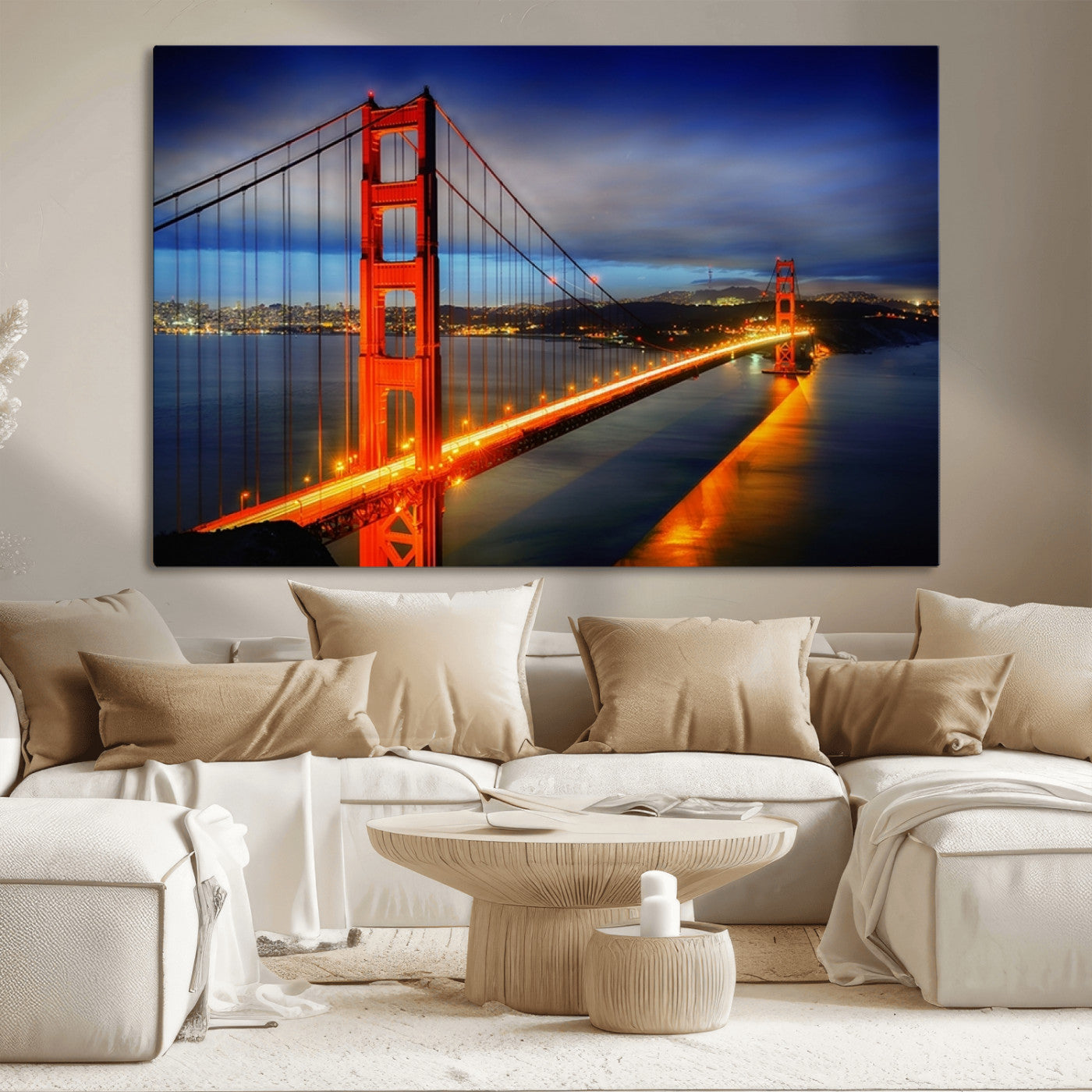 MGV-CV-36X24 - Large Wall Art San Francisco Canvas Print - Wonderful Golden Gate Bridge at Twilight