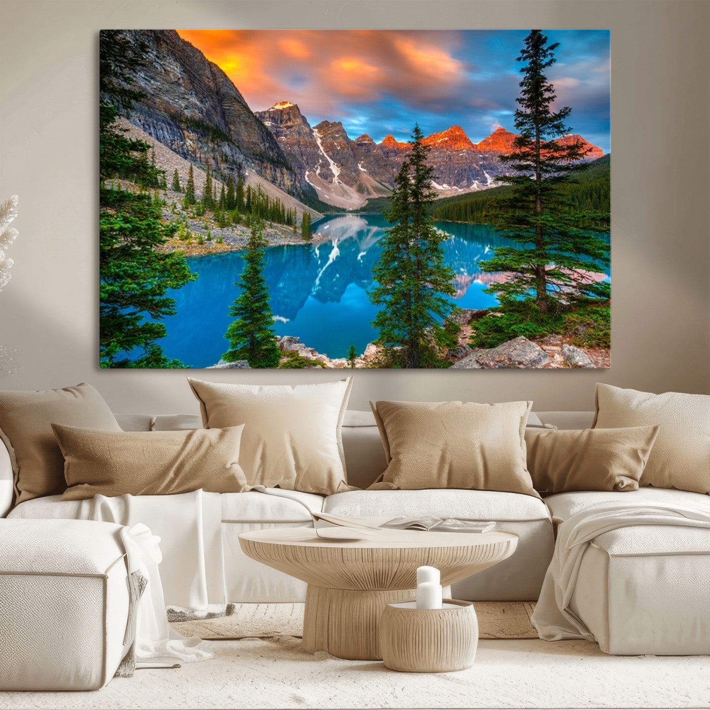 MGV-CV-36X24 - Canadian Rockies Moraine Lake Wall Art Canvas Print, Pine Trees Mountain Spring Canvas Print