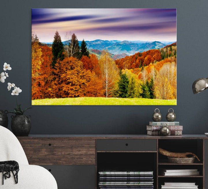 Autumn Forest Mountain Wall Art Canvas Print | Colorful Giclee Forest Canvas Print | Scenic Landscape Art for Living Room Decor Art Print