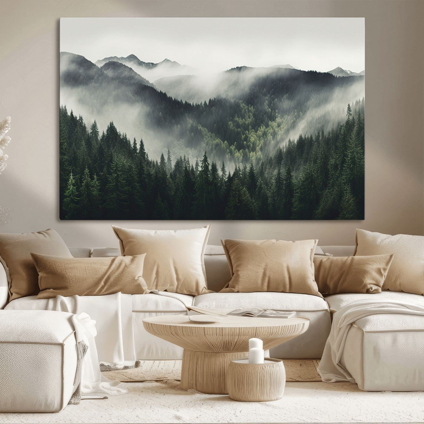 MGV-CV-36X24 - Misty Forest Canvas Print Wall Art Premium Canvas Print a Foggy and Serene Atmosphere