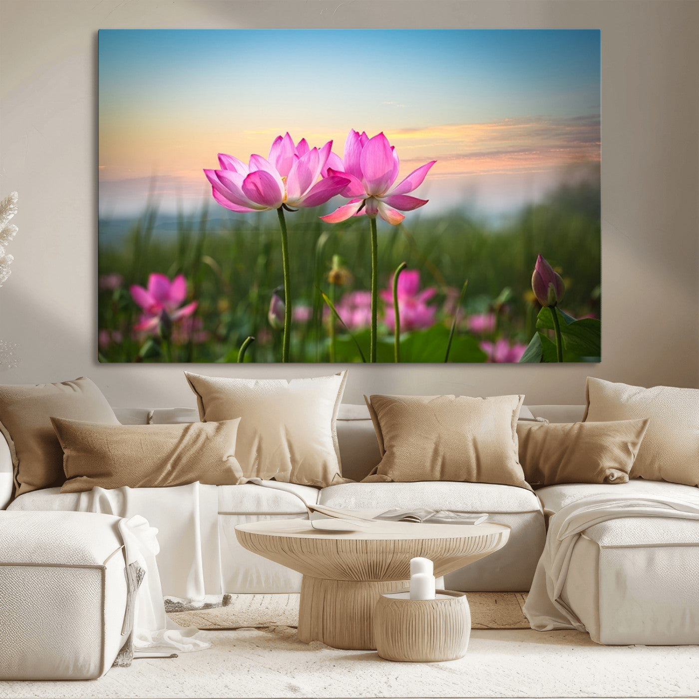 MGV-CV-36X24 - Pink Flower on the Mountain Canvas Print, Framed Pink Flower Canvas Wall Art