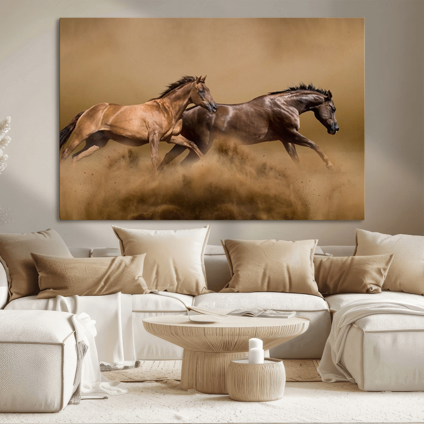 MGV-CV-36X24 - Large Wall Art Animal Canvas Print - Two Running Brown Horses
