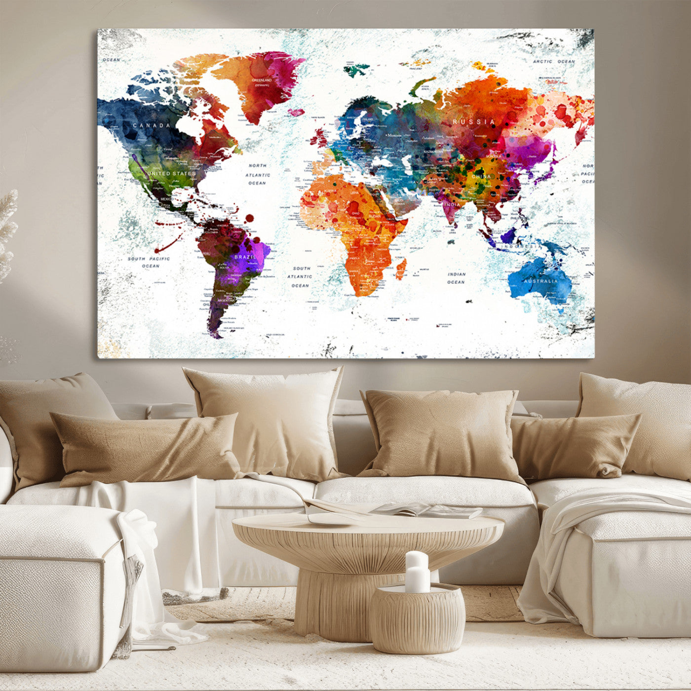 MGV-CV-36X24 - Push Pin World Map Canvas Print – Framed Wall Art for Couples to Track Their Travels – Anniversary