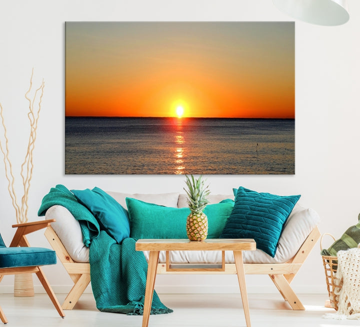 Lienzo decorativo de pared grande enmarcado Puesta de sol sobre el mar