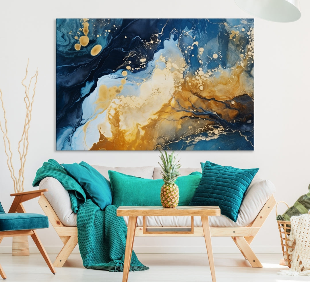 Impresión abstracta, arte abstracto de la pared, lienzo abstracto, obras de arte abstractas azules, impresión de lienzo de arte de pared extra grande, decoración abstracta de la sala de estar