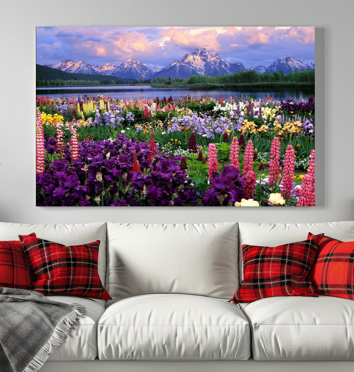 Mountain Field of Flowers Canvas Wall Art Print