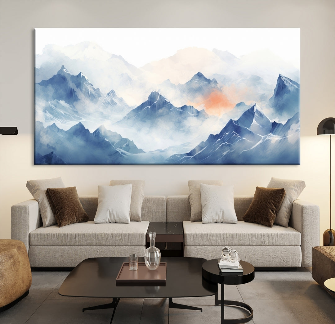 Blue Orange Abstract Mountain Wall Art