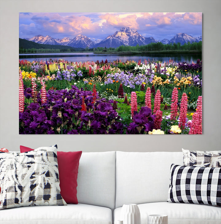 Mountain Field of Flowers Canvas Wall Art Print