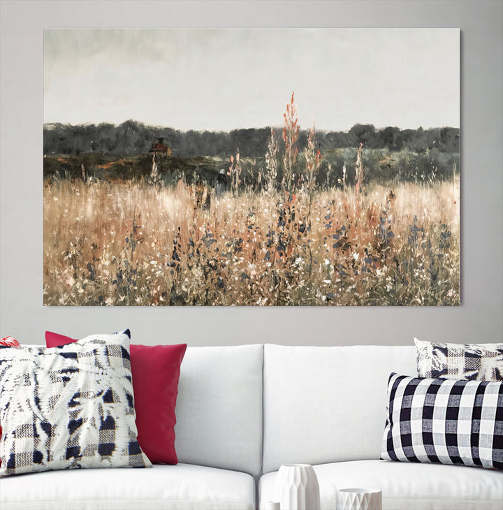 Abstract Field Wall Art Canvas Print, Landscape Wall Art Wildflower Field Country Home Decor