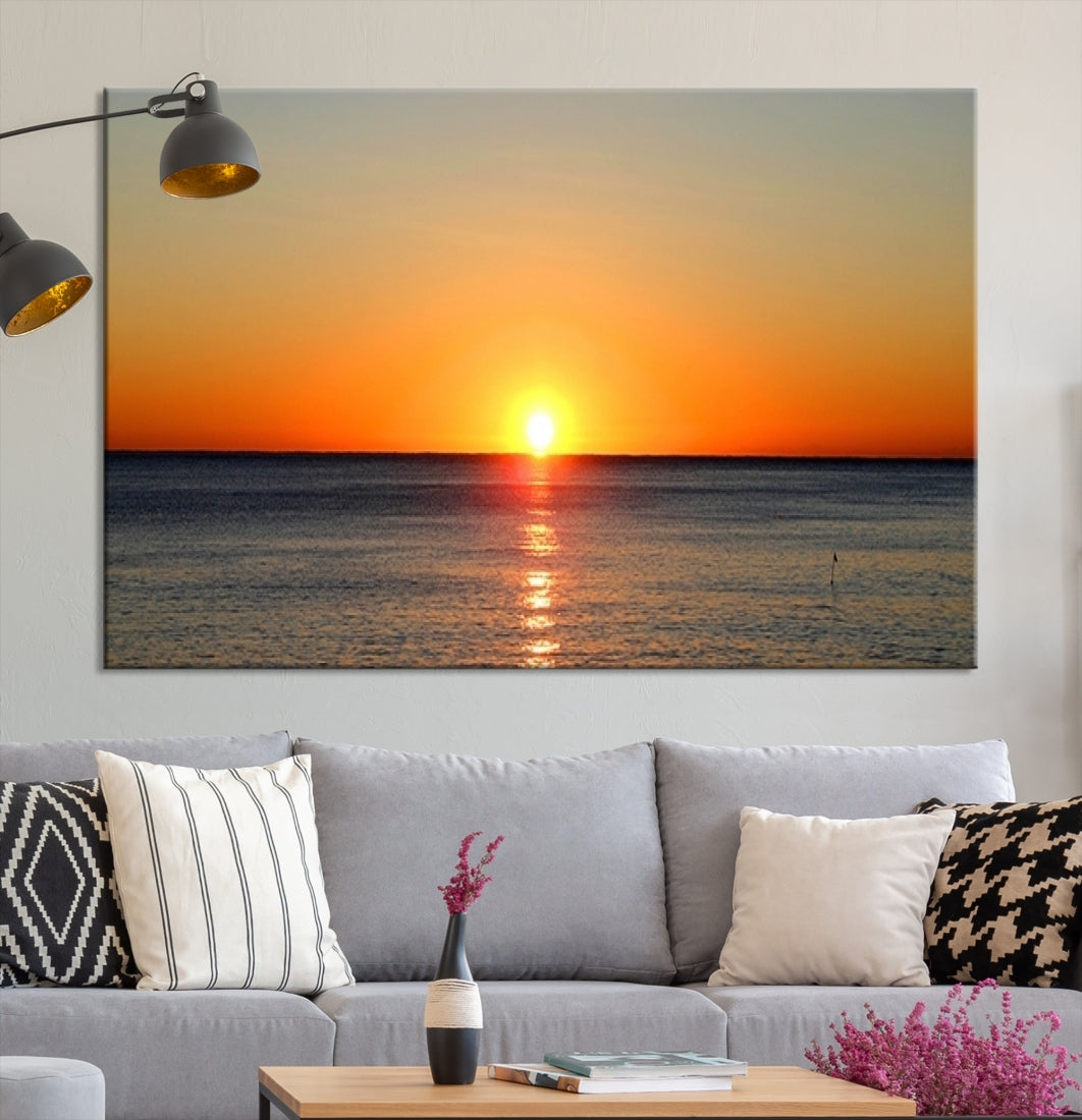 Lienzo decorativo de pared grande enmarcado Puesta de sol sobre el mar