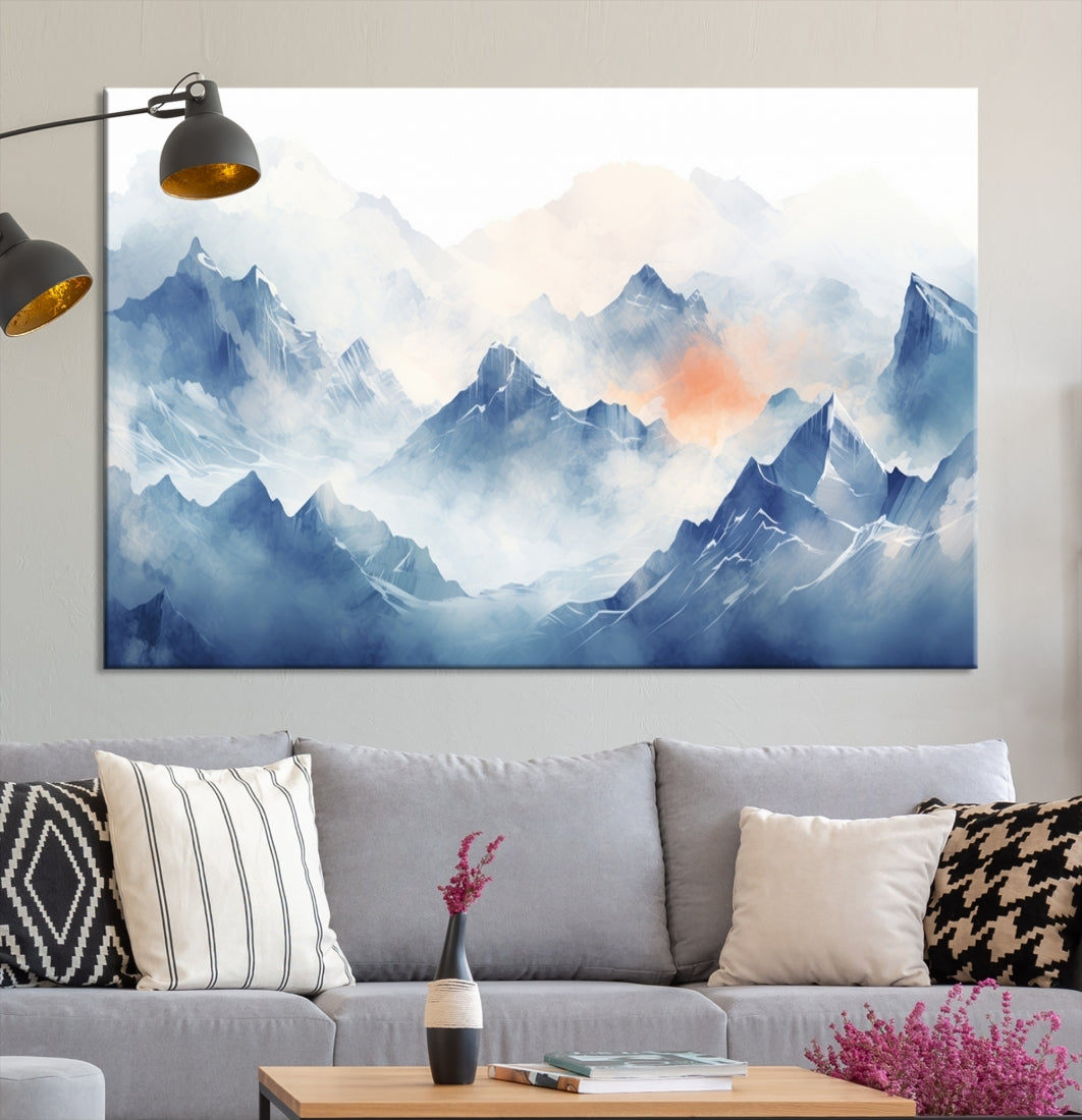 Blue Orange Abstract Mountain Wall Art