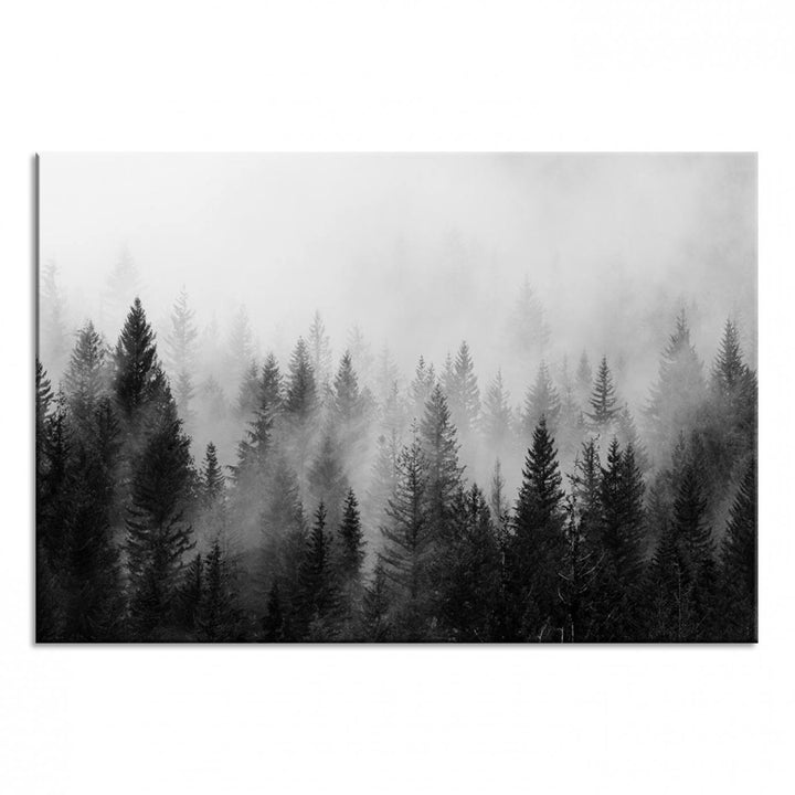 Fogy Forest Canvas Art features misty pines and a mountain landscape.