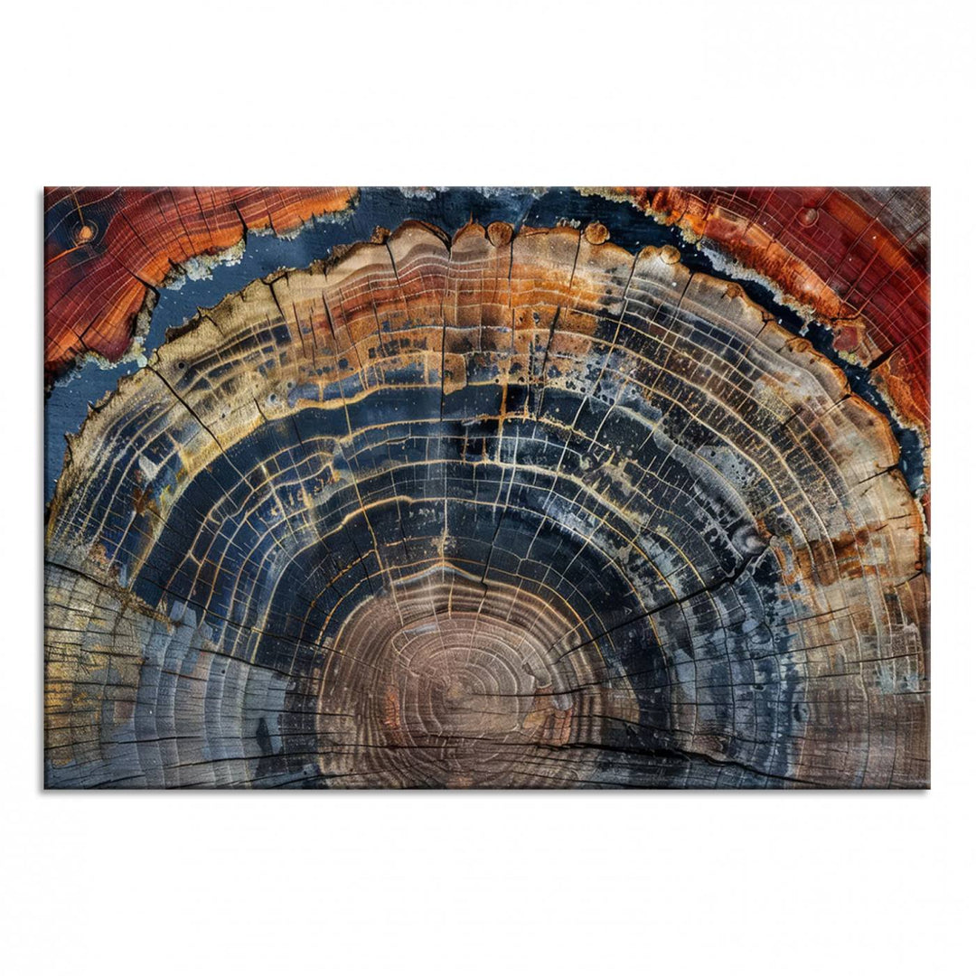 Abstract Tree Ring Wall Art, Colorful Framed Tree Ring Wall Decor, Minimalist Home Canvas Art, Modern Farmhouse Decor