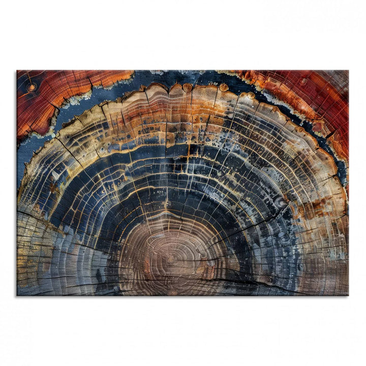 Abstract Tree Ring Wall Art, Colorful Framed Tree Ring Wall Decor, Minimalist Home Canvas Art, Modern Farmhouse Decor