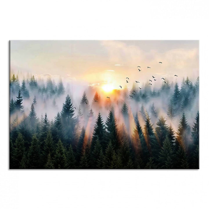 Abstract Forest Wall Art - Serene Nature Canvas Print with Misty Forest Design for Modern Home or Office Decor