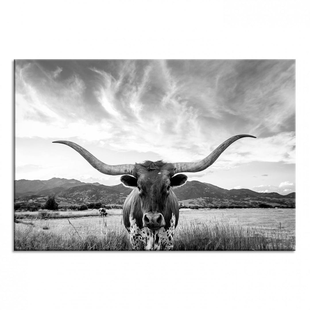 Modern living room featuring Longhorn Cow Wall Art Canvas Print.