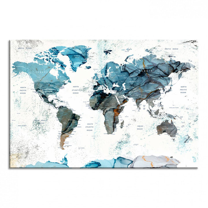 Push Pin World Map Wall Art Canvas Print adds a touch of elegance to the home decor.