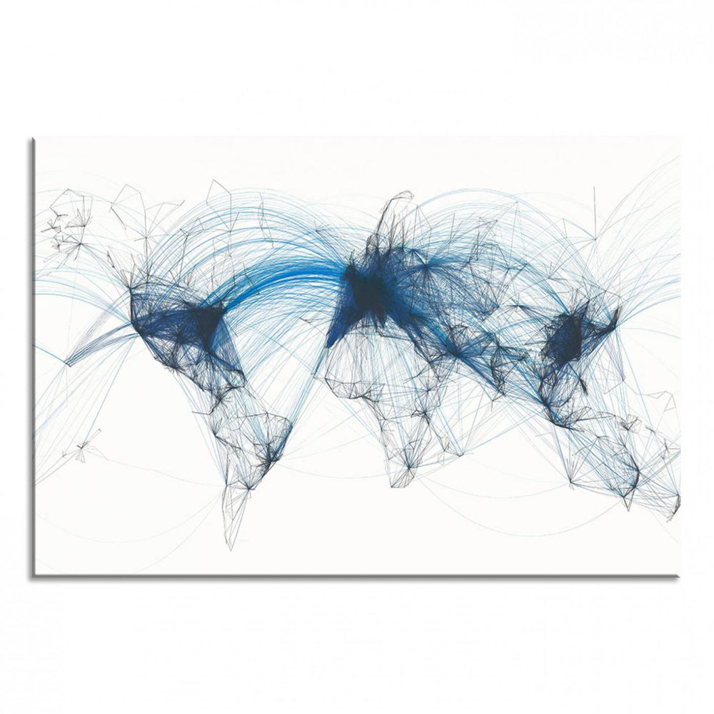 Aviation Flight Map Wall Art: A framed piece of modern decor featuring a global air traffic theme, ideal for enhancing the aesthetics of an office or home.