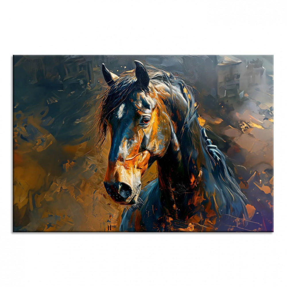 Abstract Horse Wall Art Canvas: This piece features a horse depicted in warm tones with textured brushstrokes, perfect for rustic decor.