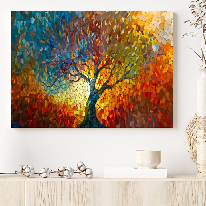 Yggdrasil Tree of Life Mosaic Stained Glass Wall Art Canvas Print