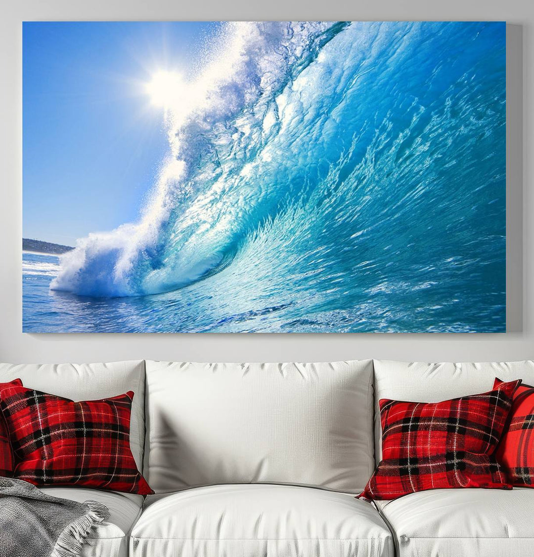 Blue Big Wave Surfing Ocean Canvas Wall Art Artwork Print , Surf Wall Art, Sea Wall Art