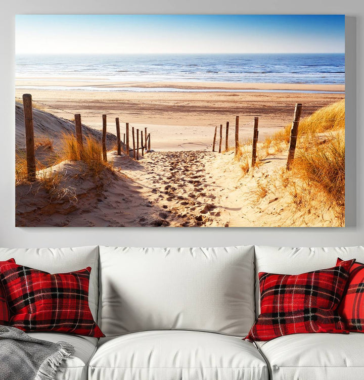 Serene Beach Path Canvas Art, Giclee Canvas Print with Gallery Wrap, Coastal Sand Dunes Wall Art Featuring Canon Print Quality