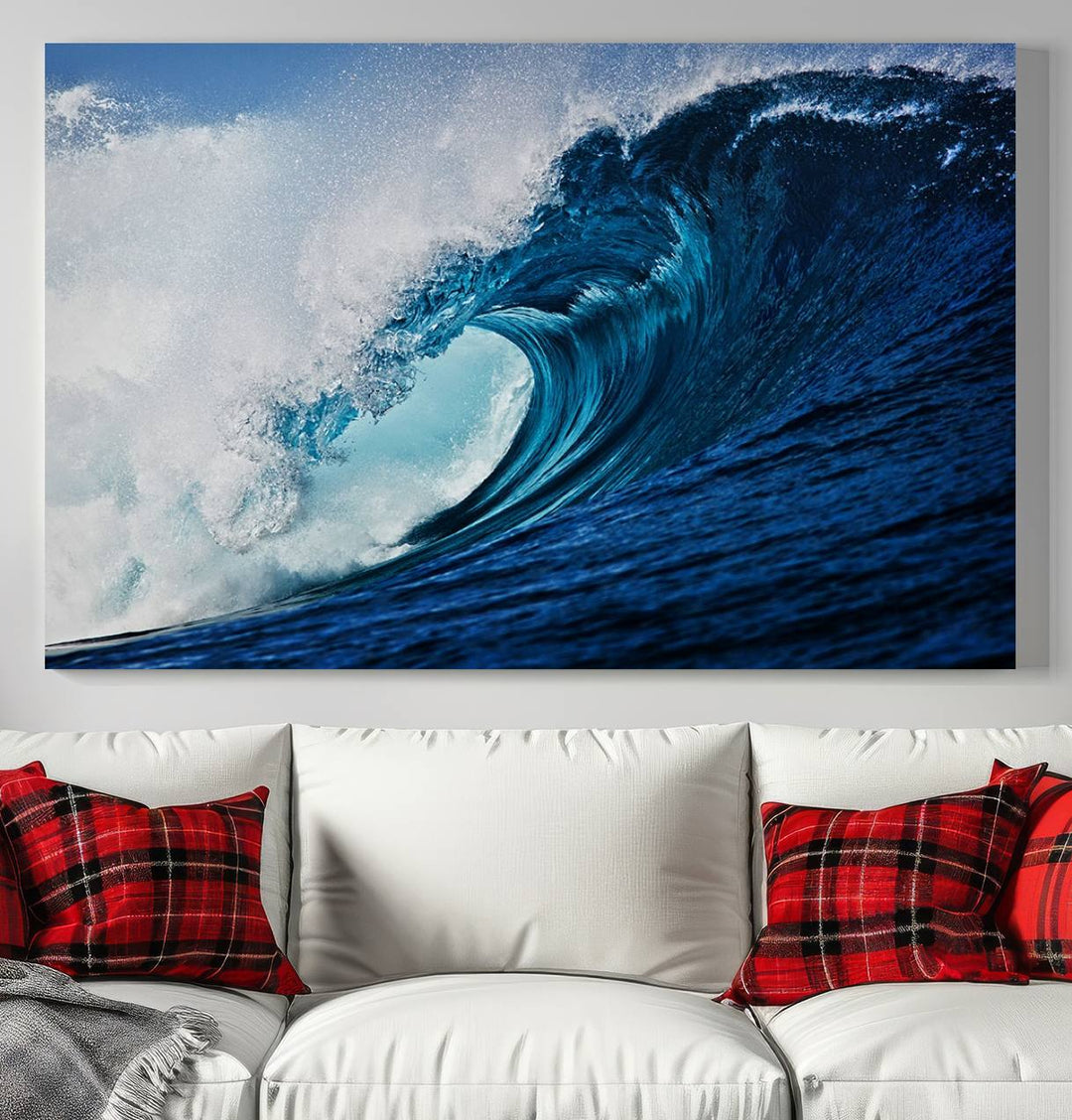 Ocean Wave at Sunset Canvas Art, Large Wall Print of Vibrant Water Waves, Coastal Art for Living Room and Dining Room Decor