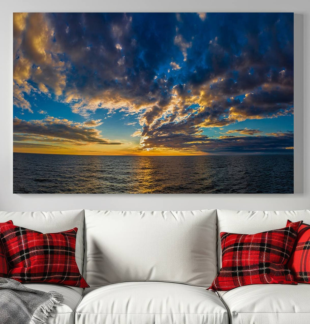 Dramatic Ocean Sunset Canvas Art, Panoramic Seascape Wall Art, Giclee Canvas Print with Canon Quality for Coastal Decor