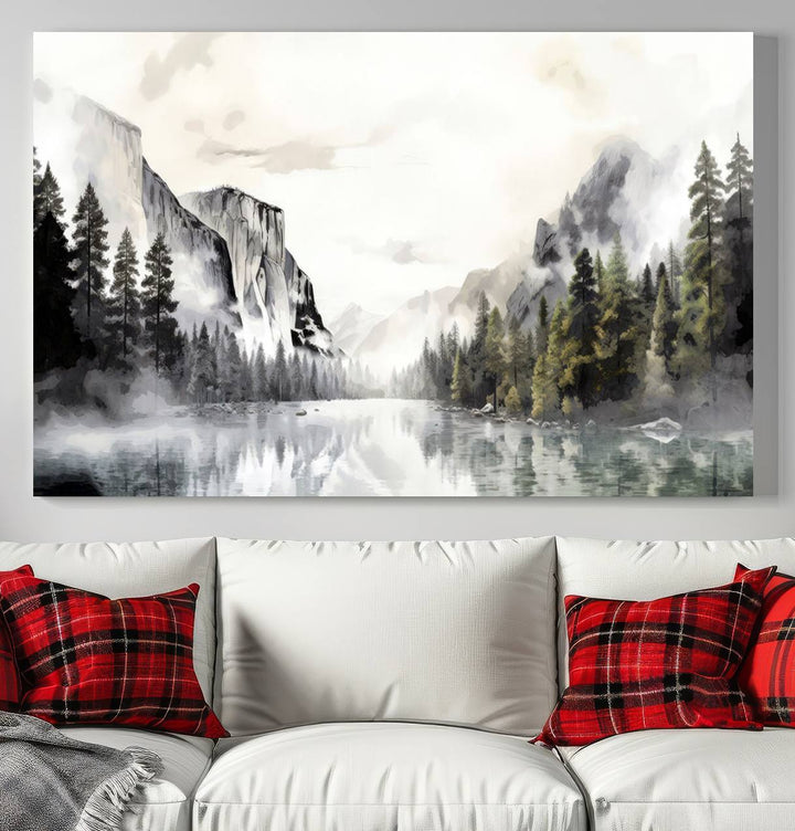 The Yosemite Valley Wall Art Canvas Print, a framed nature décor, is beautifully displayed.