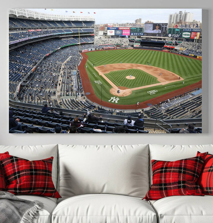 Aerial view of Yankee Stadium filled with fans, showcased on a New York Yankees Stadium Wall Art Canvas Print.