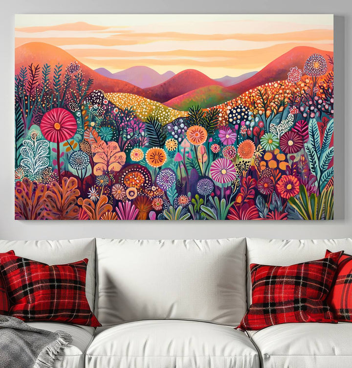 Yayoi Kusama 1986 Wall Art Print – Yayoi Kusama Wabi Sabi Japanese Wall Art Print - Vibrant Abstract Landscape Canvas