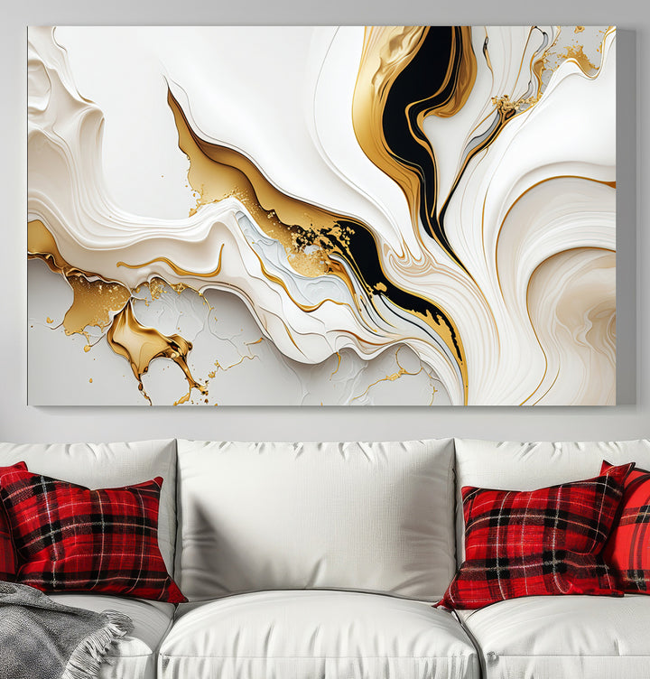 Modern interiors showcase Gold Waves on Pure White Canvas.