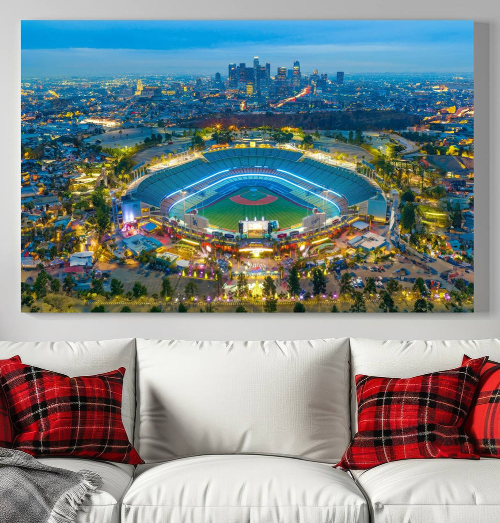 Aerial view of Los Angeles Dodgers Dodger Stadium Wall Art Canvas Print.