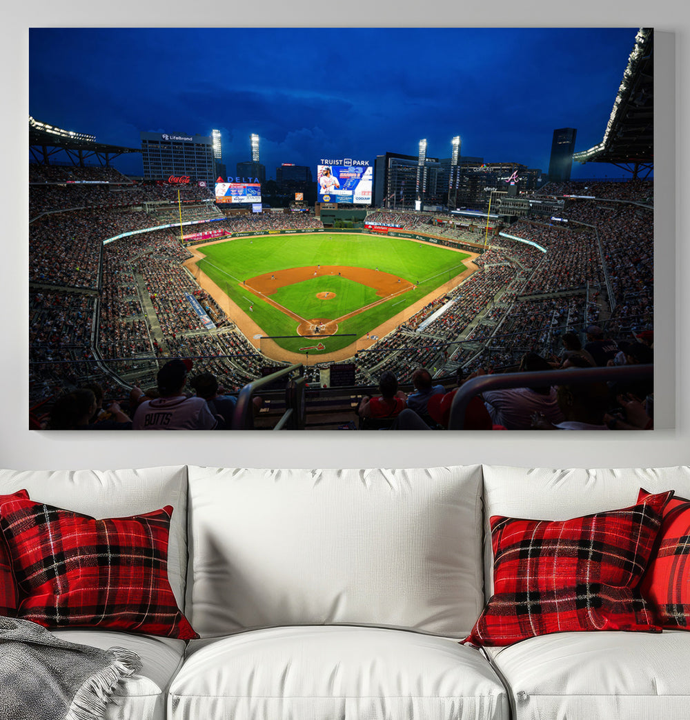 Truist Park Night Game Canvas Art: Atlanta Braves Stadium, evening view from above with full crowd.