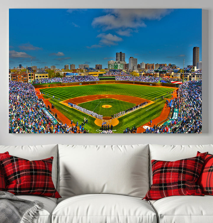 Wrigley Field Chicago Cubs Panoramic 3-Piece Canvas Wall Art - Iconic Baseball Stadium Print for Sports Lovers - Ready to Hang