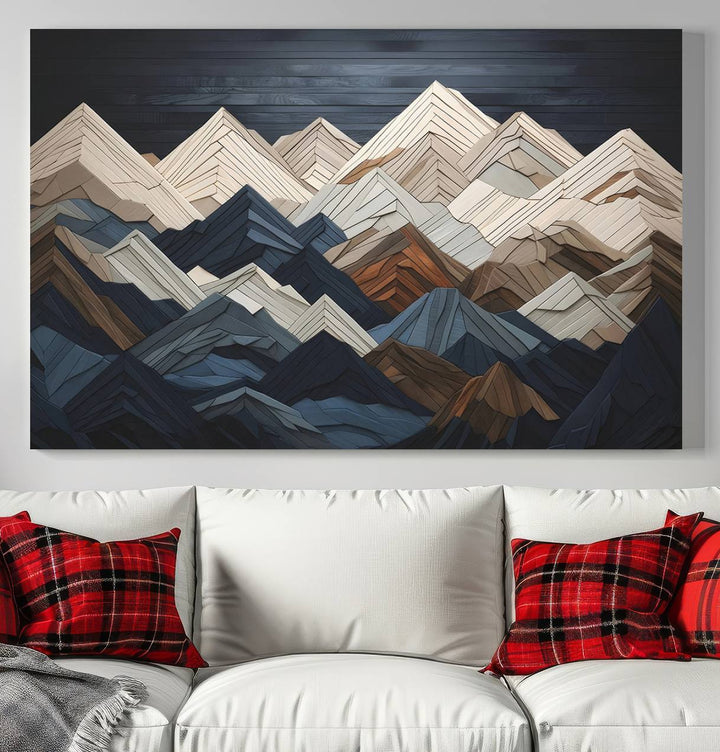 Wood Style Mountain Range Wall Art - Ready to Hang 3-Piece Set for Modern Rustic Decor, Abstract Wooden Design for Living Rooms, Bedrooms & Offices