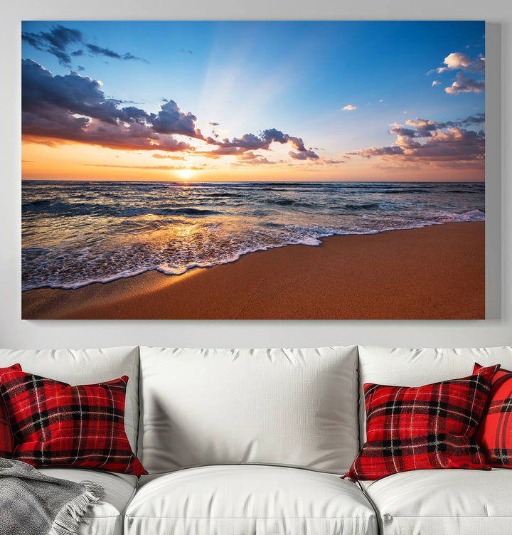 Golden Hour Beach Sunset Wall Art | Canvas Print | Ready to Hang | Coastal Wall Art for Living Room