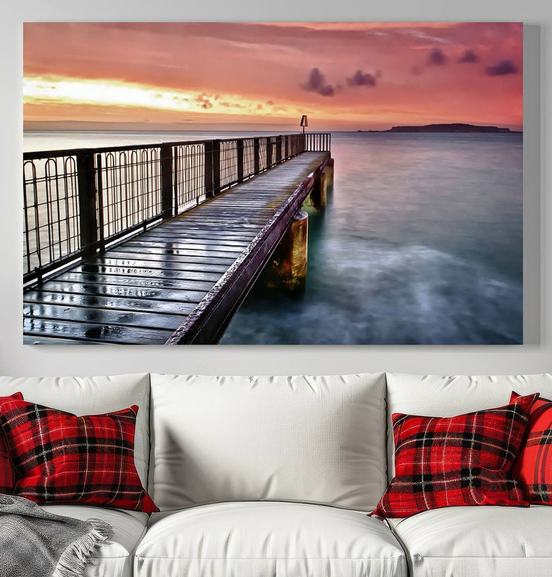 Serene Pier at Sunset Wall Art | Canvas Print | Ready to Hang | Coastal Decor for Living Room