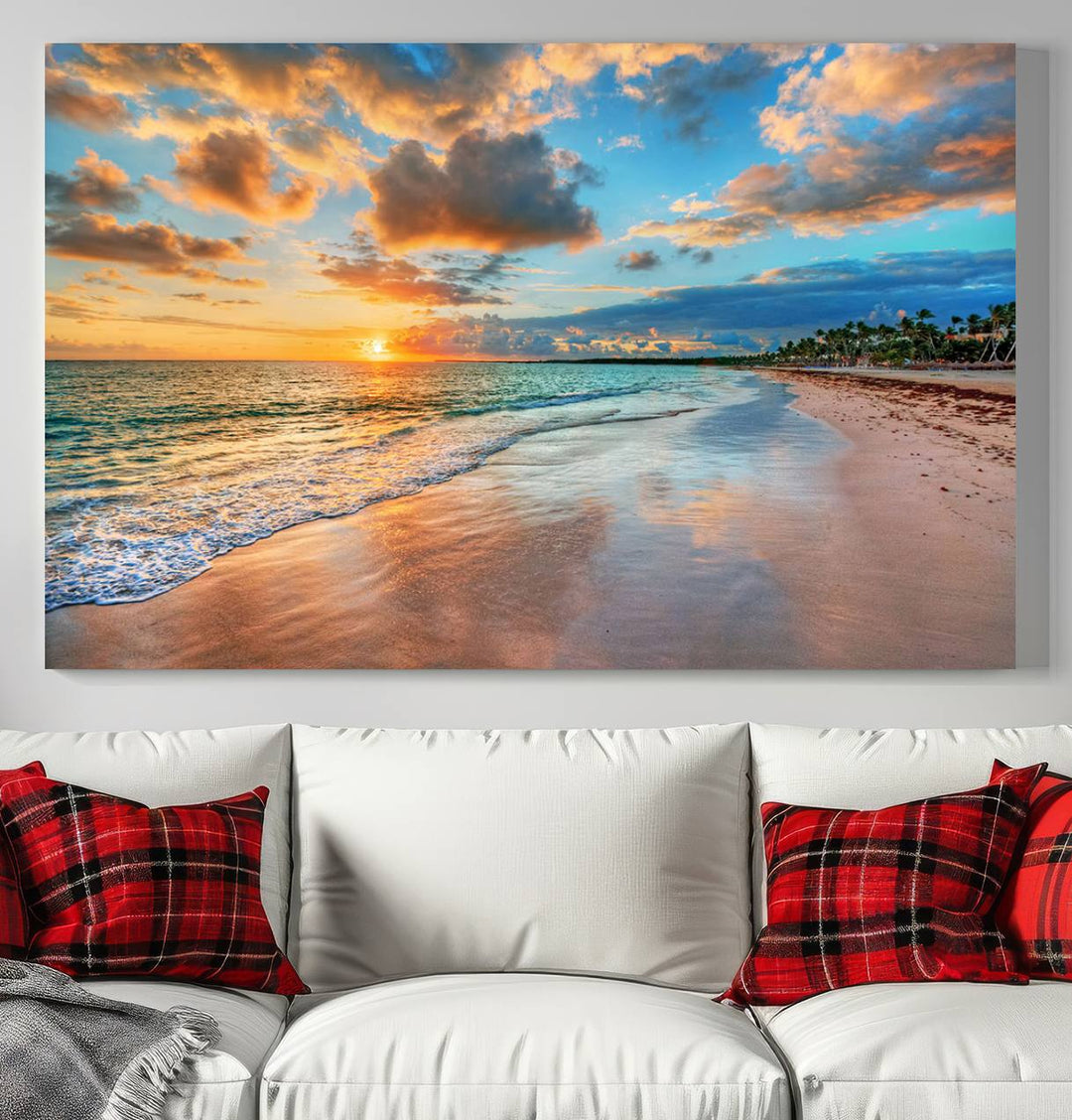 Serene Beach Sunset Wall Art | Coastal Ocean Canvas Print | Ready to Hang Tropical Decor for Home or Office