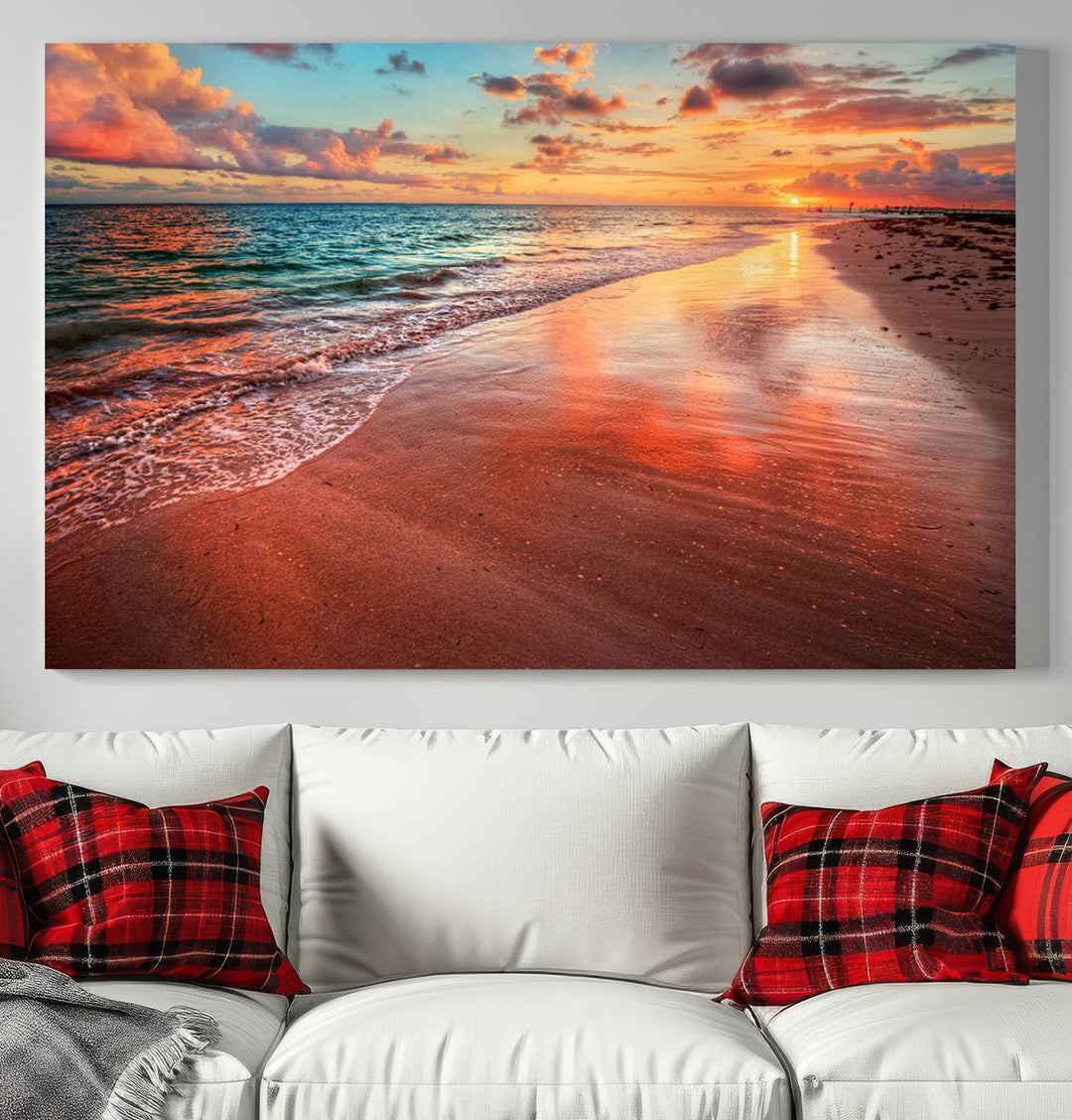 Stunning Sunset Beach Wall Art | Ocean Canvas Print | Coastal Wall Art | Ready to Hang | Tranquil Sunset Canvas for Home & Office Decor