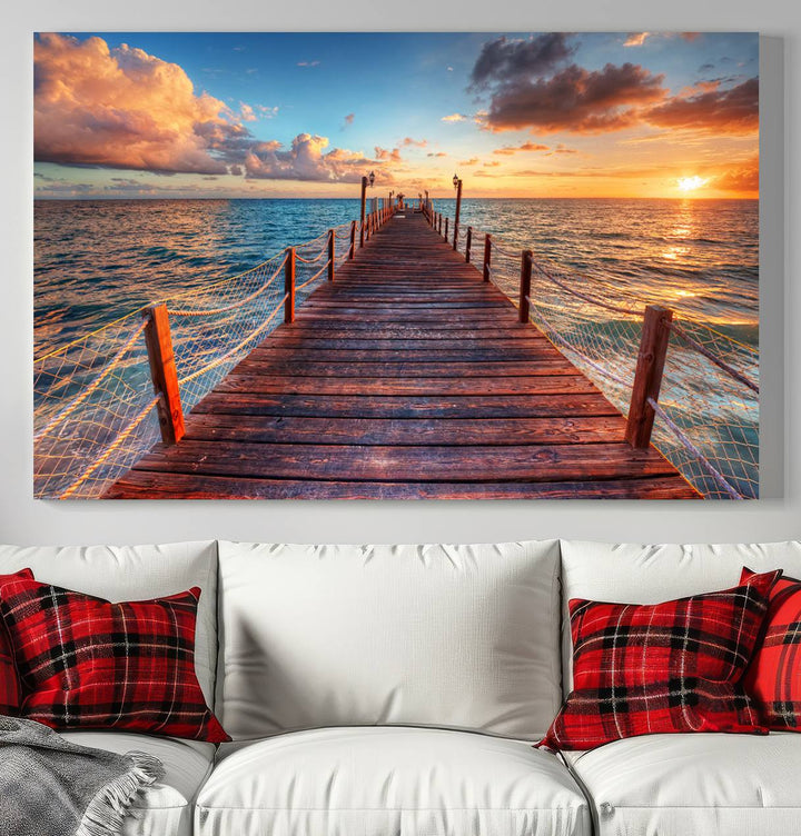 Vibrant Beach Sunset Wall Art | Coastal Ocean Canvas Print | Ready to Hang Tropical Decor for Living Room or Office