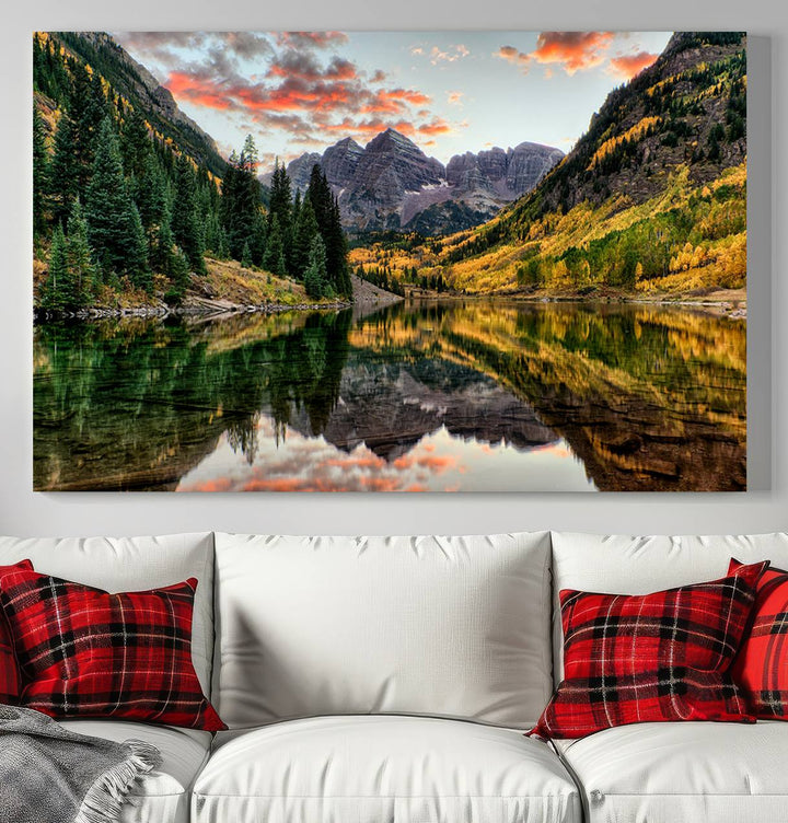 Maroon Bells Wall Art - Scenic Canvas Print of Maroon Bells in Autumn for Elegant Home or Office Decor