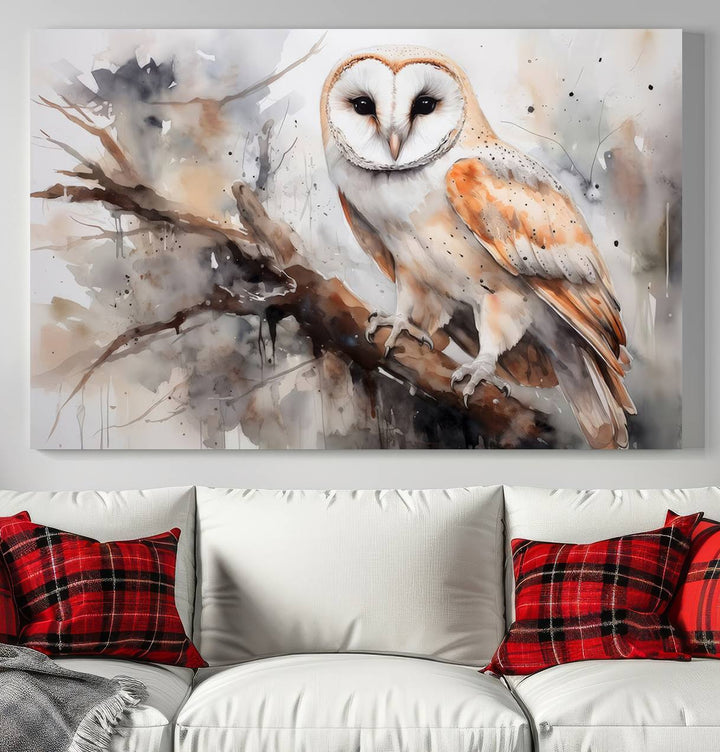 The Barn Owl Wall Art watercolor canvas adds a rustic twist to farmhouse decor.