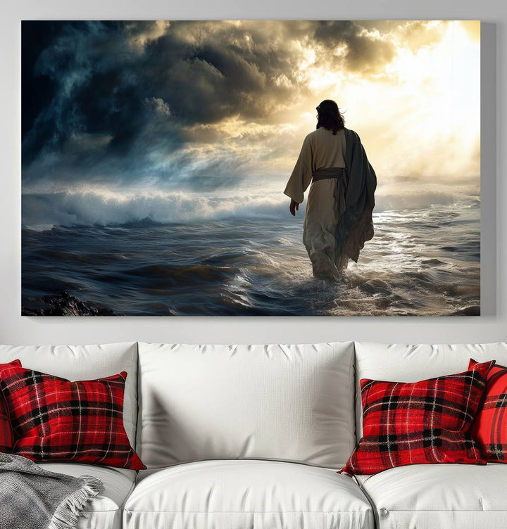 Jesus Walking on Water Wall Art | Canvas Print | Ready to Hang | Christian Home Decor | Spiritual Faith Wall Art | Inspirational Religious Wall Decor