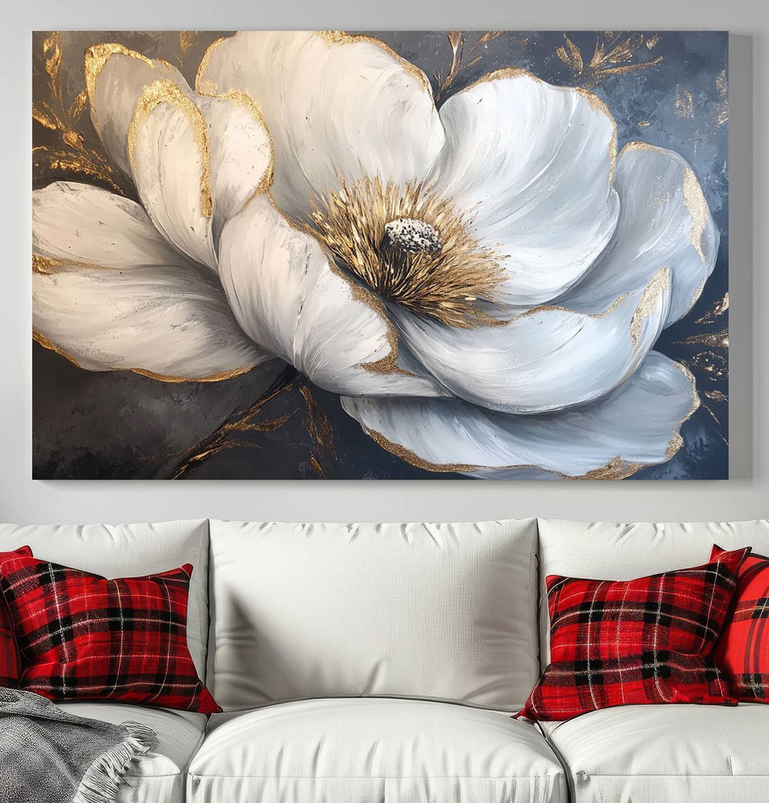 White Magnolia Flower Wall Art | Canvas Print | Abstract Floral Wall Decor | Elegant Bloom Artwork | Framed for Living Room or Bedroom